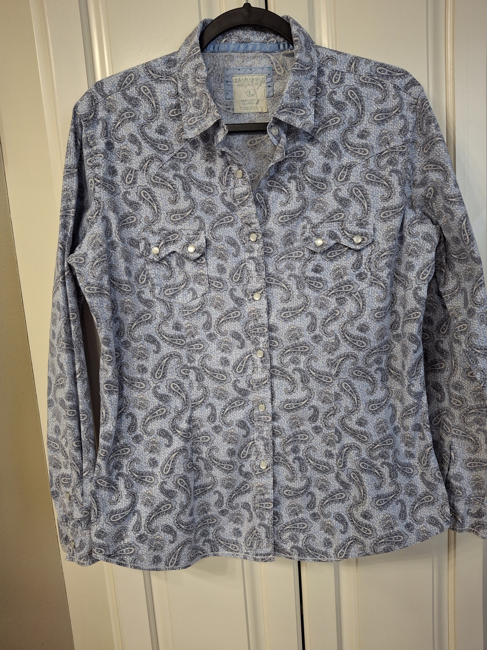 Panhandle Womens  Blue Paisley Pearl Snap Button-Down Shirt